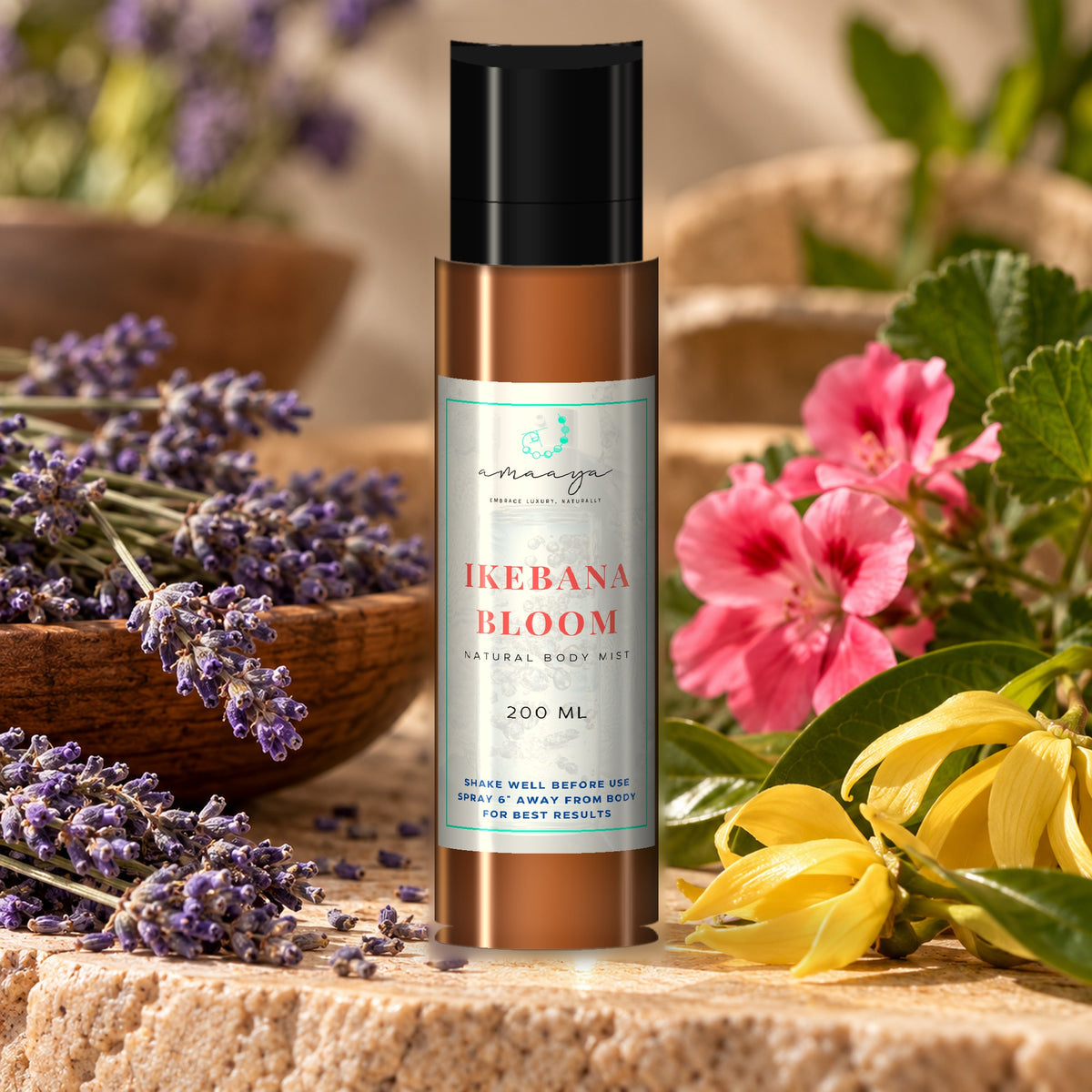 Amaaya Ikebana Bloom body mist, 200 ml, with lavender, geranium and frangipani