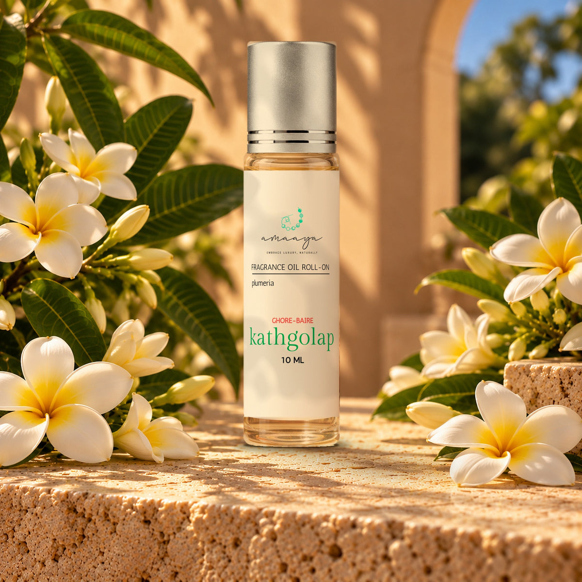 Amaaya Kathgolap plumeria (frangipani) fragrance oil roll-on, 10 ml, Ghore Baire range