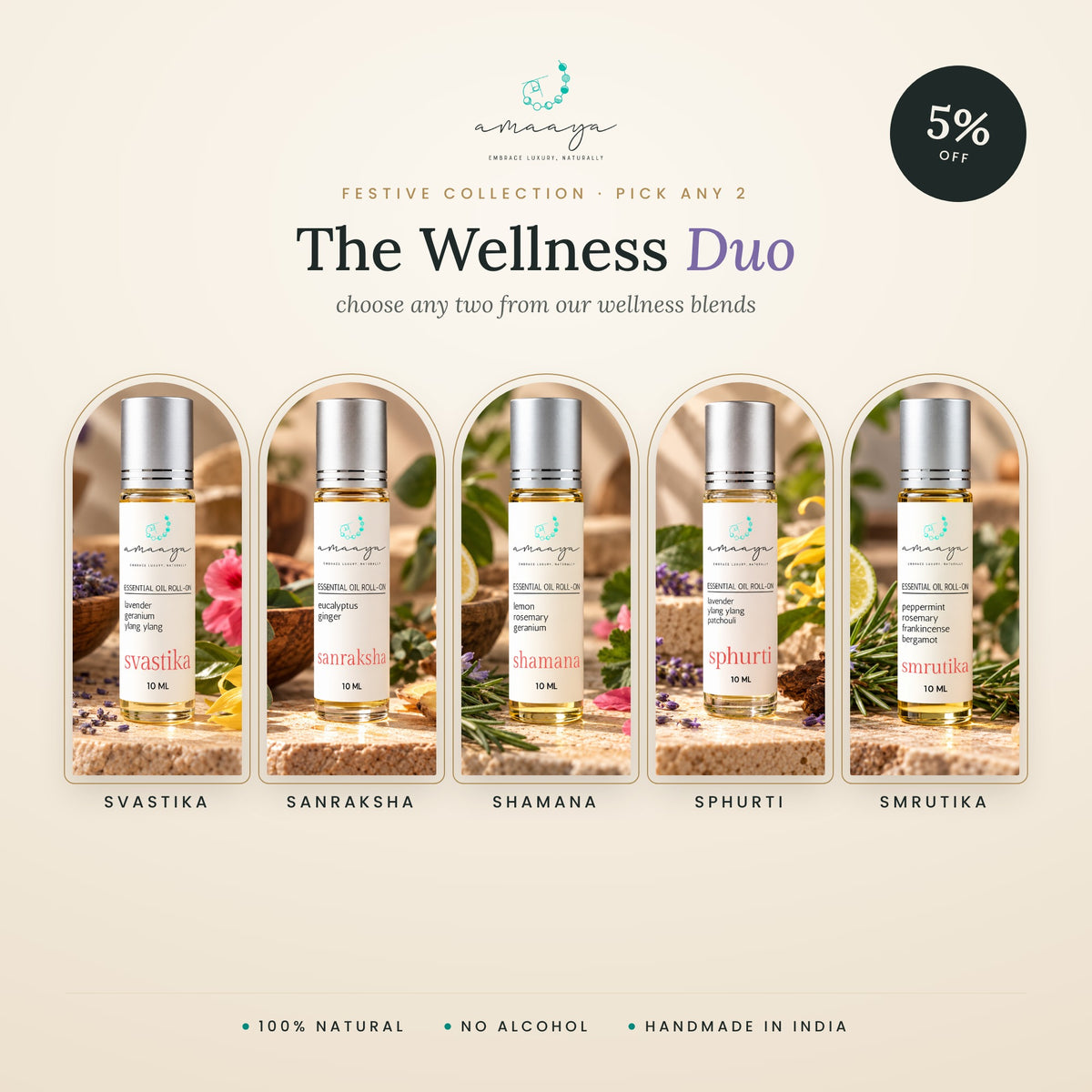 Amaaya Wellness Duo: pick any two wellness roll-ons