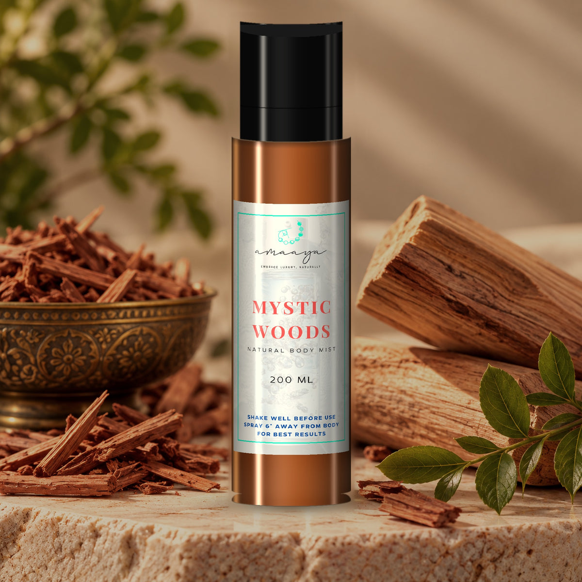 Amaaya Mystic Woods body mist, 200 ml, with woods and leaves